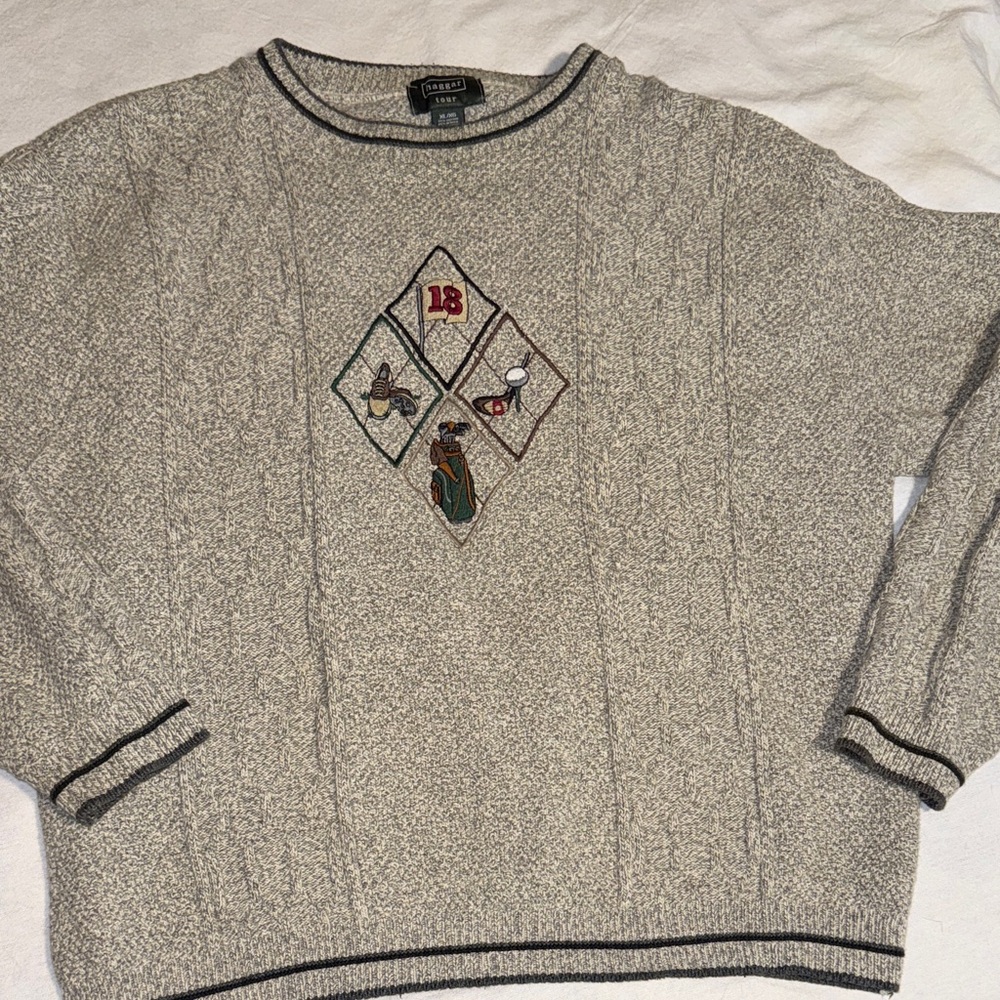 Haggar Gray Embroidered Crew Neck Sweater